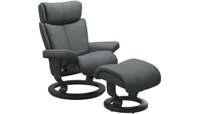 Stressless Magic with Classic Base and Stool in Clover Grey Fabric